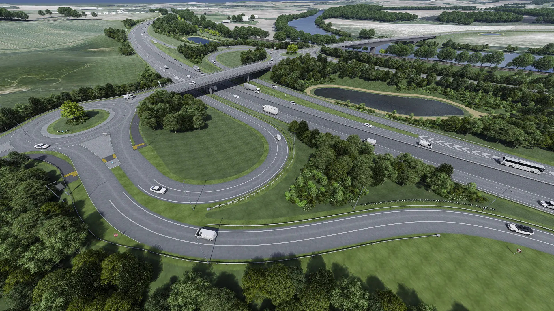 Artist impression of grey coloured slip road junction